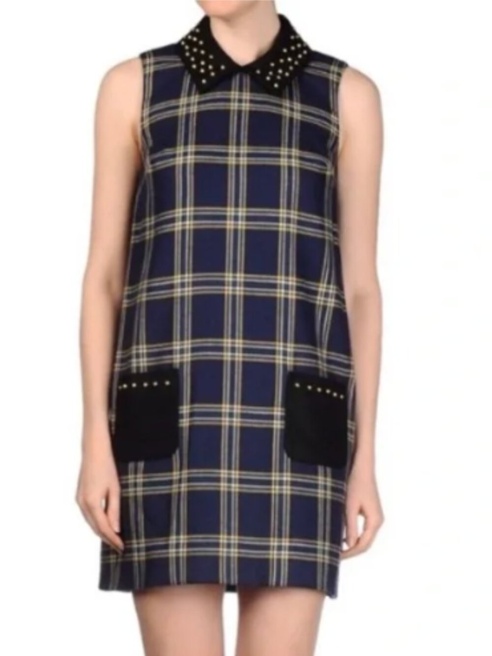 Juicy Couture Eton Tartan Plaid Studded Collar Wool Dress 0